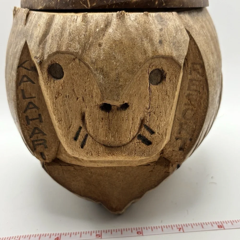 Vintage Coconut Carved Monkey Bank Tiki Bar Decor Barware‎ Philippines Fun